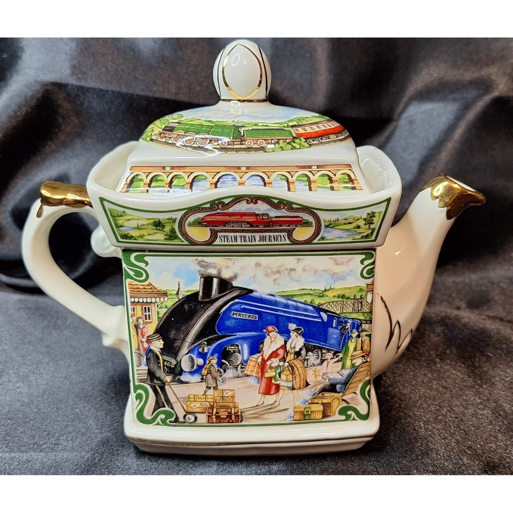 James Sadler Steam Train Journeys Golden Age of Travel Ceramic Teapot Gold Trim